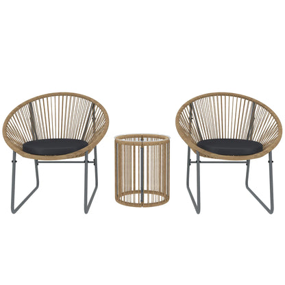 3 Piece Wicker Patio Set, 2 Chairs And Glass-Top Table, Natural Wood Bistro Sets at Gallery Canada