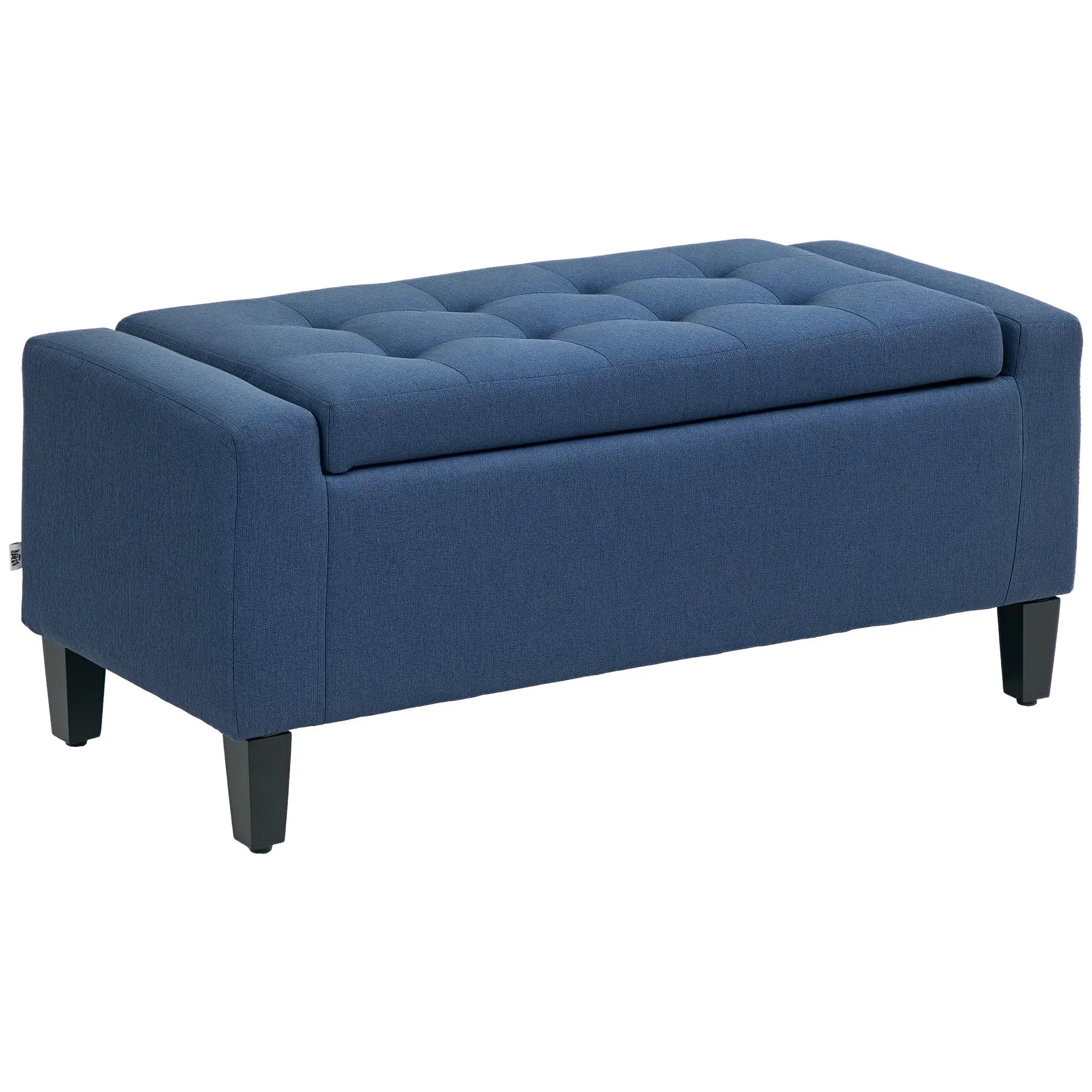 Storage Ottoman Bench, Linen Upholstered, Tufted, Dark Blue Storage Ottomans & Benches at Gallery Canada