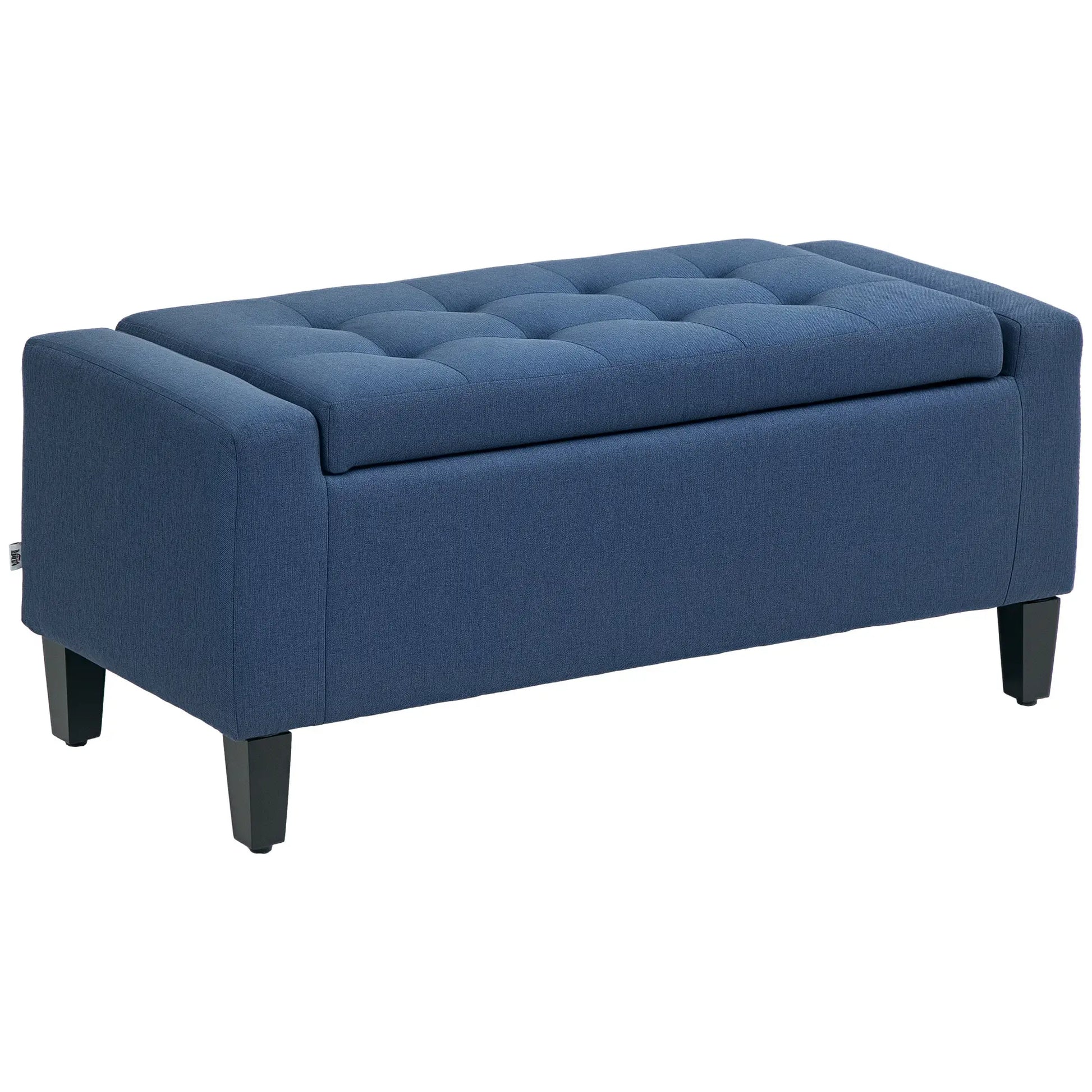 Storage Ottoman Bench, Linen Upholstered, Tufted, Dark Blue Storage Ottomans & Benches at Gallery Canada
