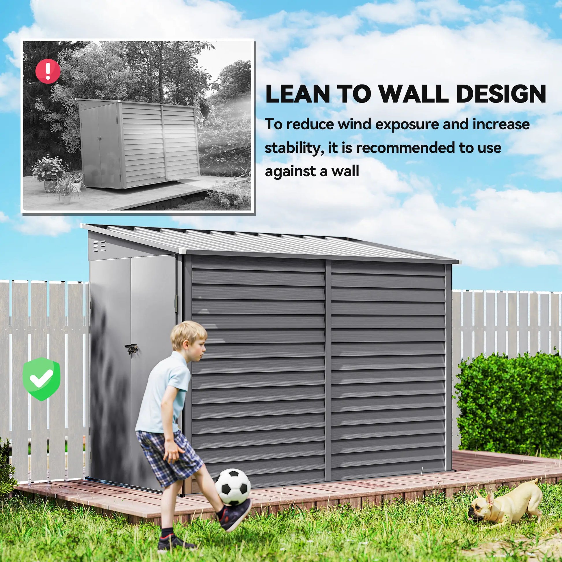 4.6' x 9' Steel Outdoor Storage Shed, Lean to, Lockable Doors, Grey Sheds at Gallery Canada