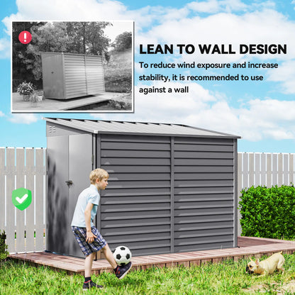 4.6' x 9' Steel Outdoor Storage Shed, Lean to, Lockable Doors, Grey Sheds at Gallery Canada