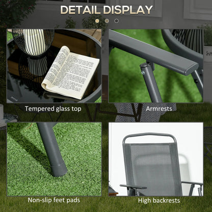 3 Piece Bistro Set, Foldable Mesh Chairs, Glass Table, Charcoal Grey Bistro Sets at Gallery Canada