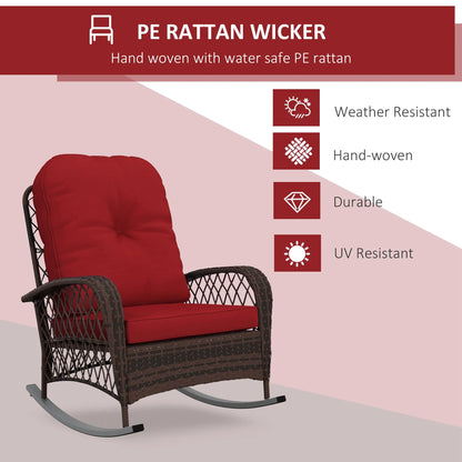 Outdoor Wicker Rattan Rocking Chair, Thick Cushions, Garden Backyard Porch, Red Outdoor Rocking Chairs at Gallery Canada
