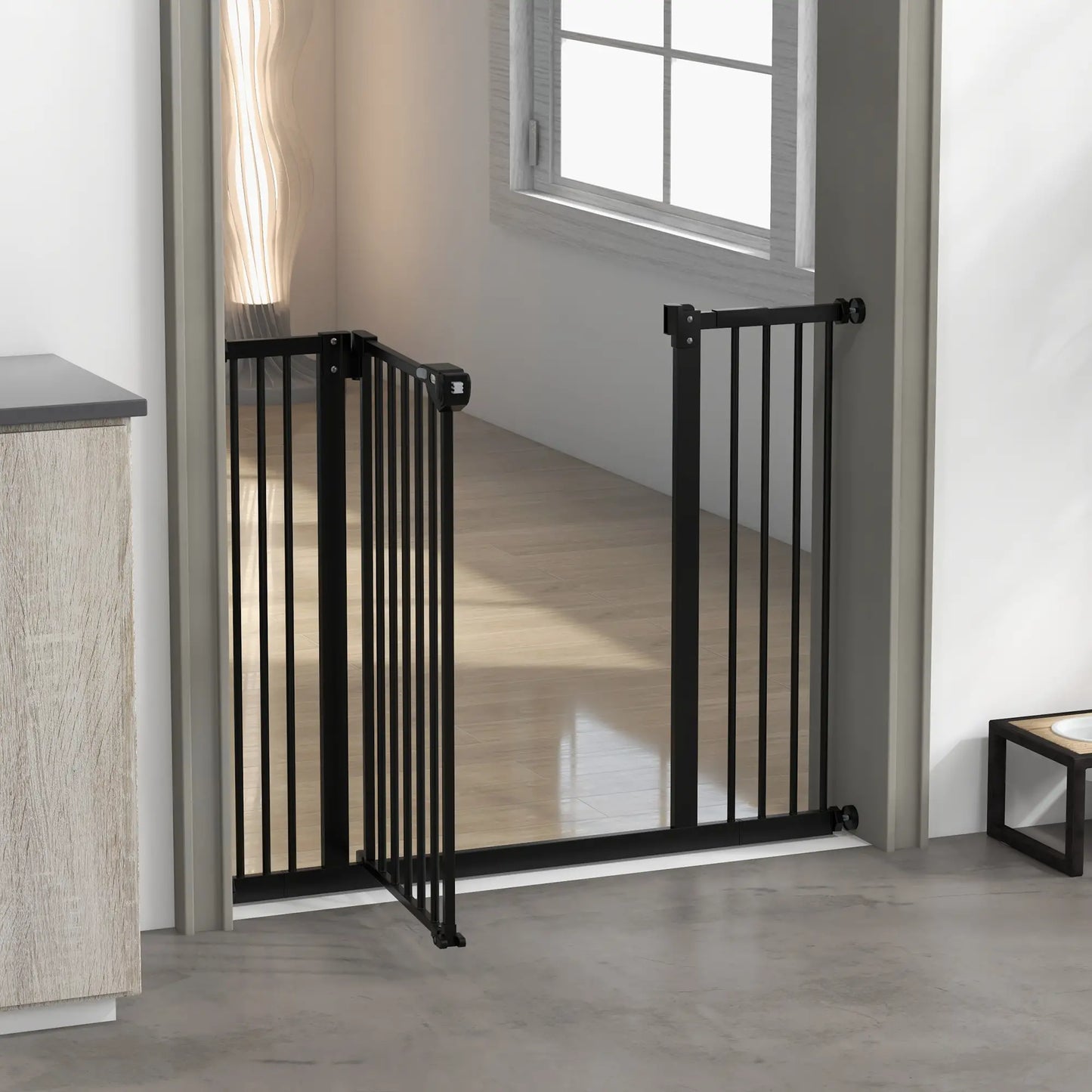 30 Inch Tall Pet Gate with Door, Includes Extensions Kit, Black Houses, Kennels & Pens at Gallery Canada