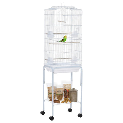 62" Rolling Bird Cage, Cockatoo House, Play Top, Storage Shelf, Wheels, White Bird Cages White at Gallery Canada