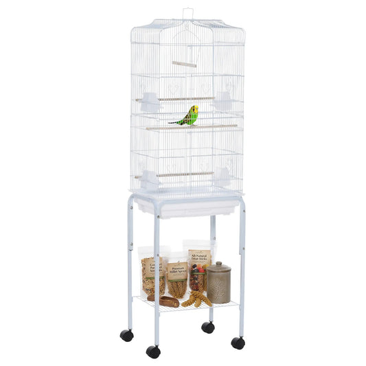 62" Rolling Bird Cage, Cockatoo House, Play Top, Storage Shelf, Wheels, White Bird Cages White at Gallery Canada
