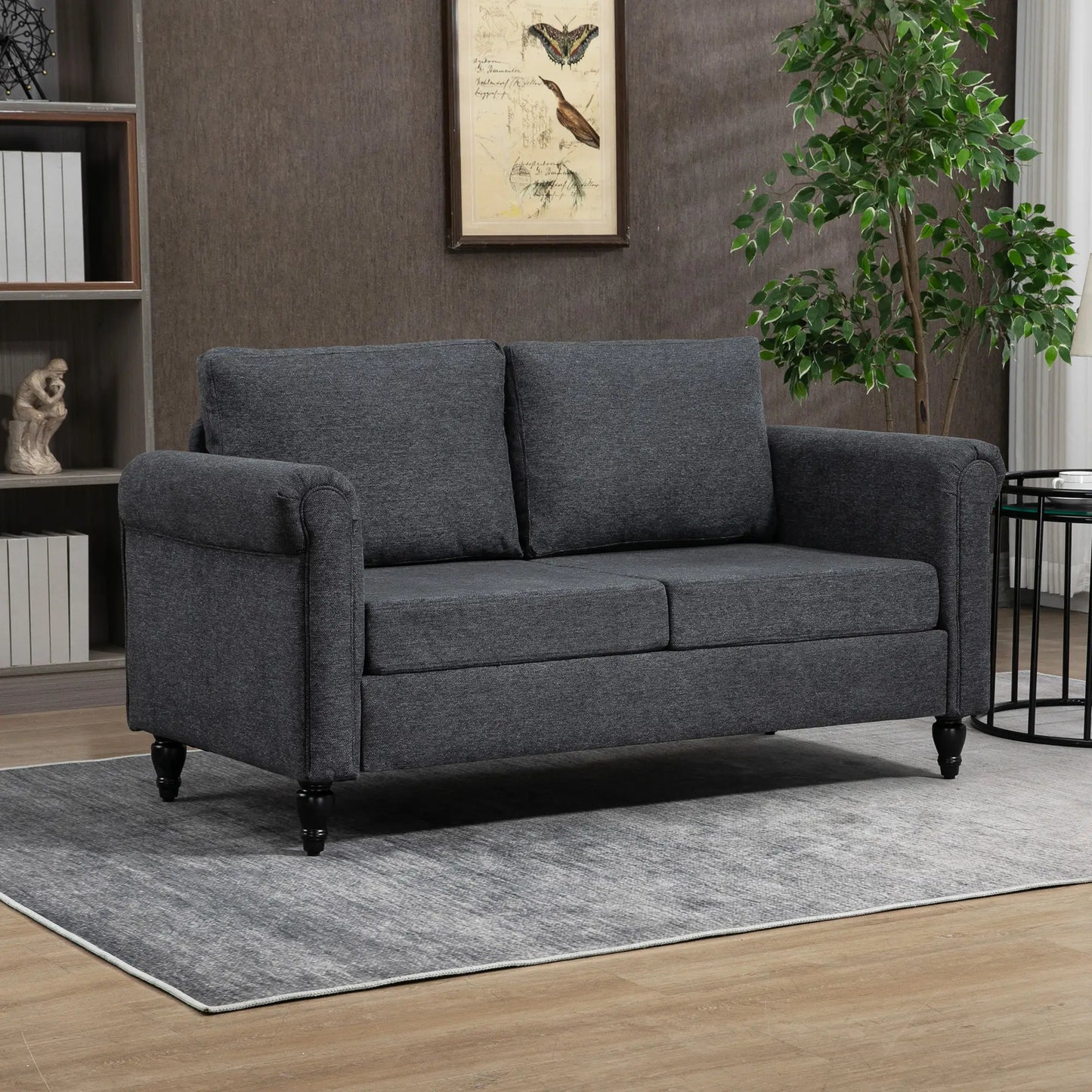 Vintage Loveseat, Upholstered Chenille 2 Seater Sofa, Dark Grey 2-Seater Sofas at Gallery Canada