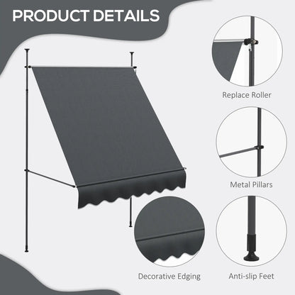 6.5' x 4' Manual Retractable Awning, Freestanding Patio, UV Resistant, Dark Grey Patio Awnings at Gallery Canada