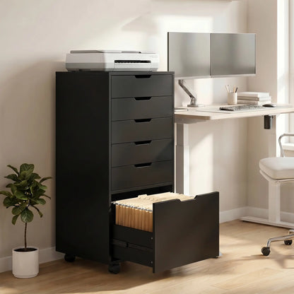 Mobile File Cabinet On Wheels, 5 Drawer Printer Stand, Black