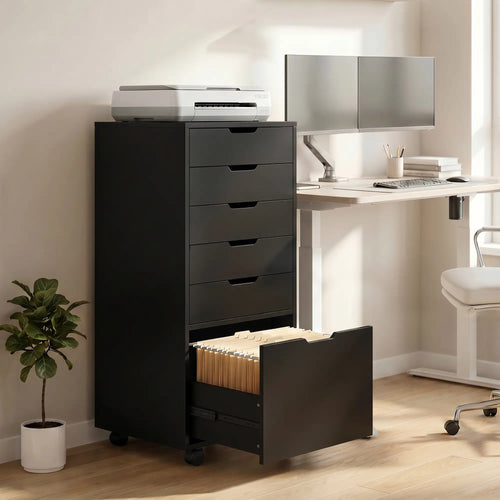 Mobile File Cabinet On Wheels, 5 Drawer Printer Stand, Black
