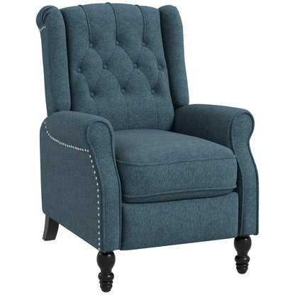 Wingback Reclining Chair with Footrest, Button Tufted, Blue