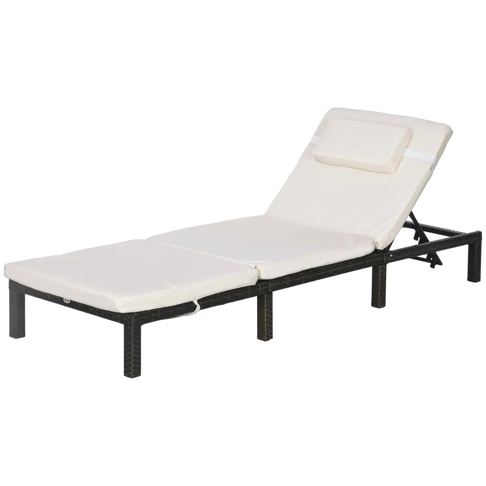 Outdoor Lounger, 5-Level Adjustable Back, Headrest, Cream White Chaise Loungers Cream White, Mixed Brown at Gallery Canada