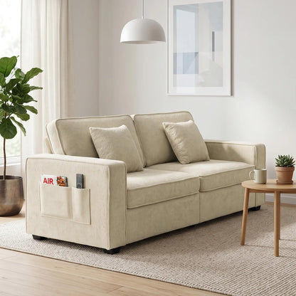 3 Seater Sofa, Thick Cushion, Wide Deep Seat, 2 Pillows, Light Brown 3-Seater Sofas at Gallery Canada