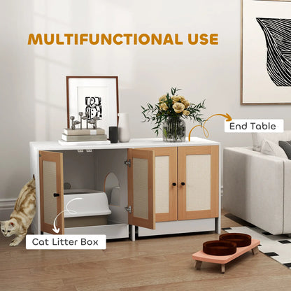 Cat Litter Box Enclosure, 2 Cabinets, Scratching Mats, White Cat Litter Box Enclosures at Gallery Canada