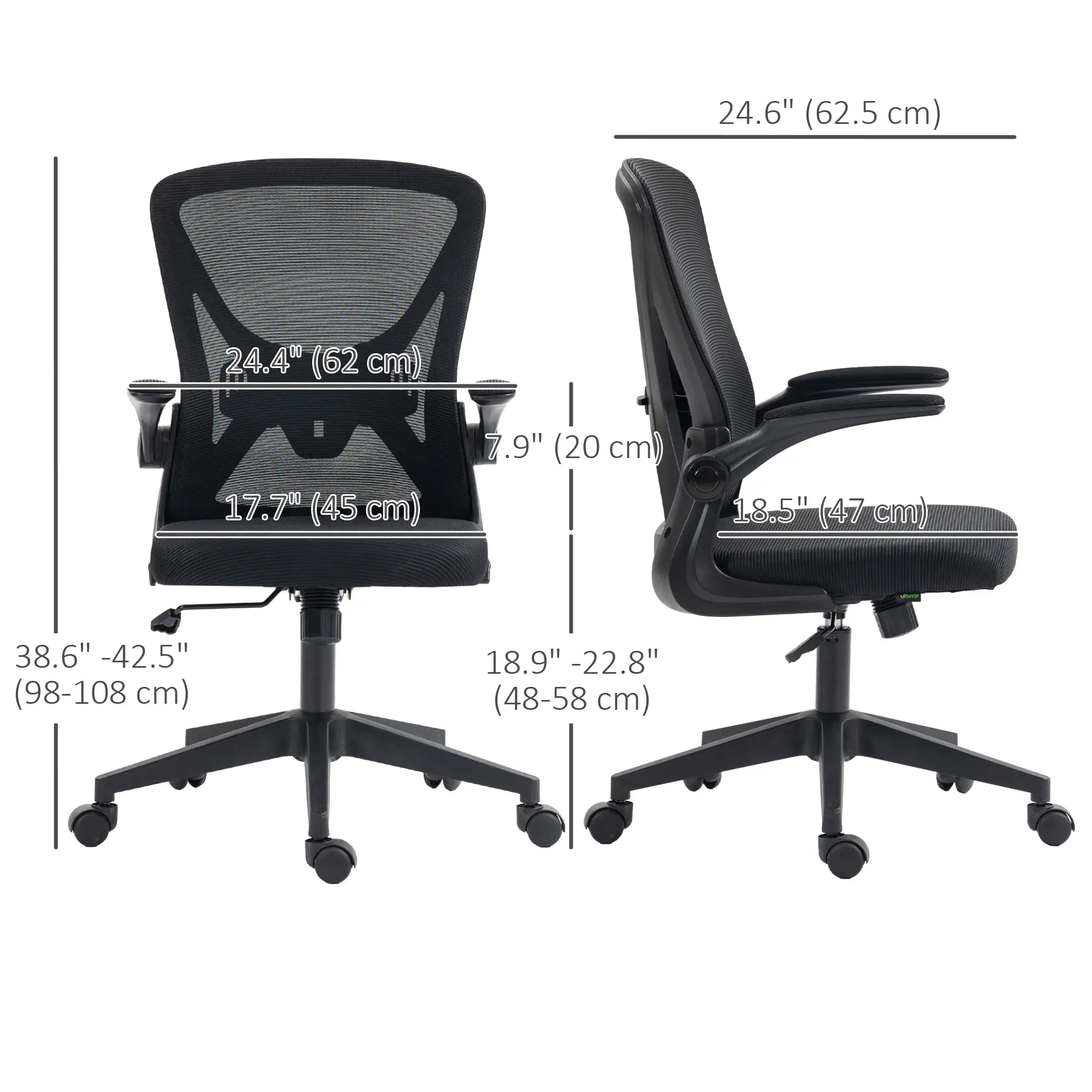 Mesh Office Chair, Swivel Desk Chair, Lumbar Support, Adjustable Height, Flip-Up Arm, Black Office Chairs at Gallery Canada