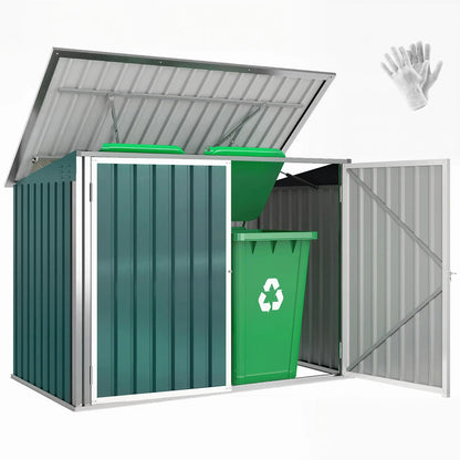 Outdoor Steel Wheelie Trash Can Storage Shed, Double Door Lid Rubbish Cover Sheds at Gallery Canada