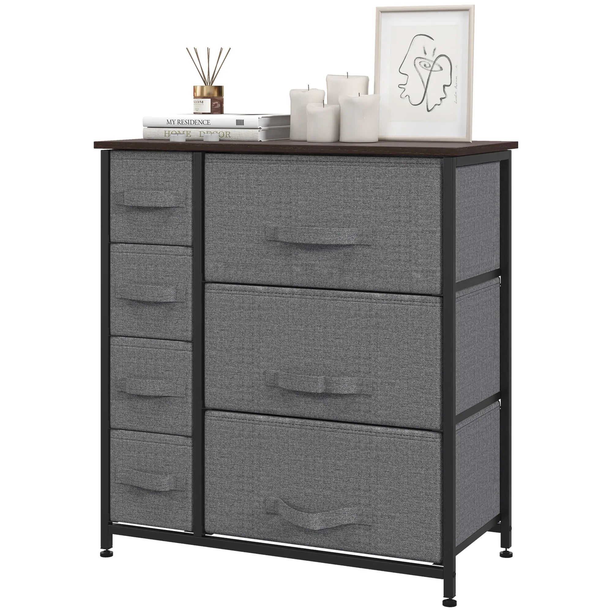 7 Drawer Dresser, Metal Frame, Fabric, Dark Grey Storage Cabinets Black, Dark Grey at Gallery Canada