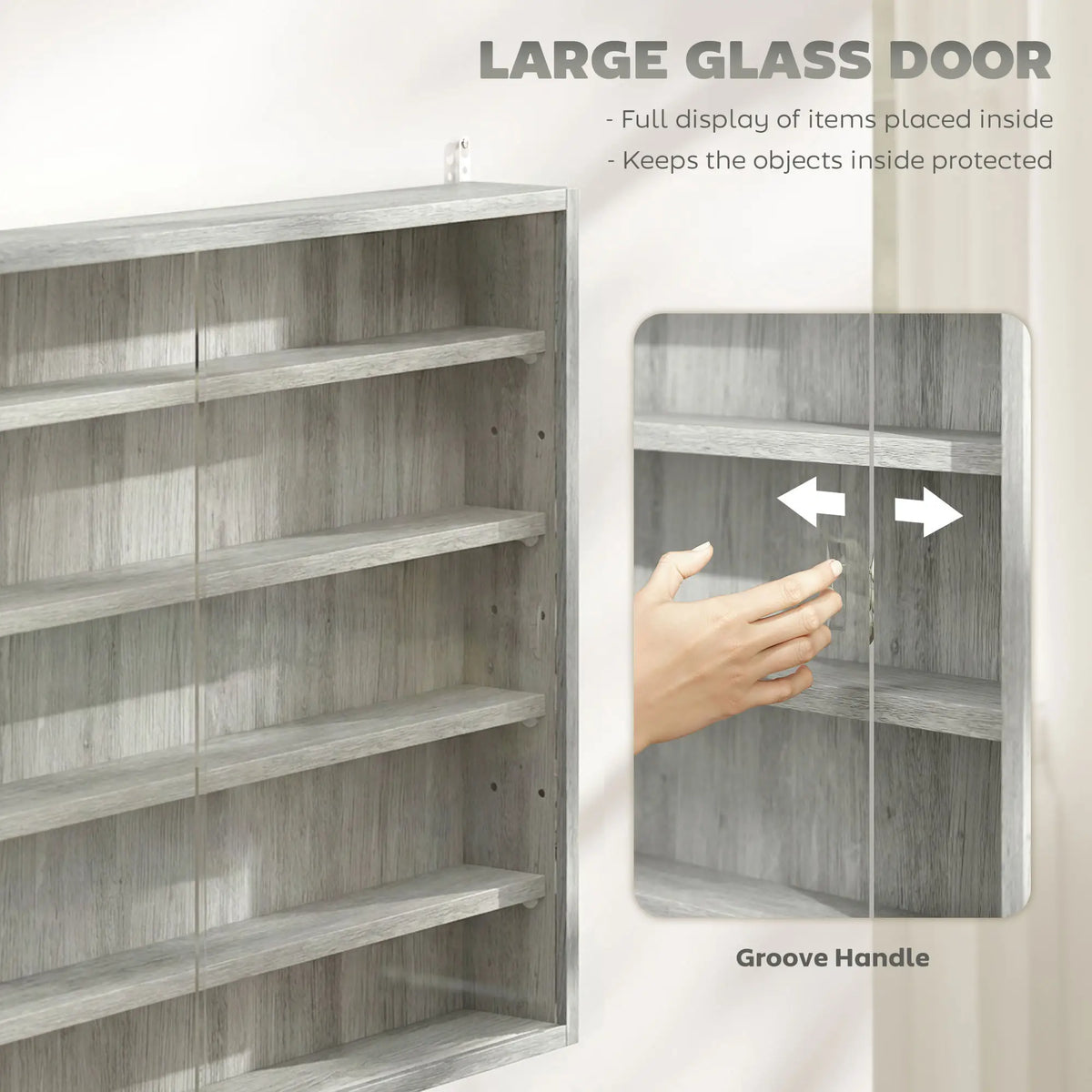 5-Tier Glass Display Cabinet, 2 Doors, 4 Adjustable Shelves, Grey Display Bookshelves at Gallery Canada