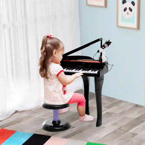 37 Key Mini Electronic Piano, Kids Musical Keyboard with Microphone, Black