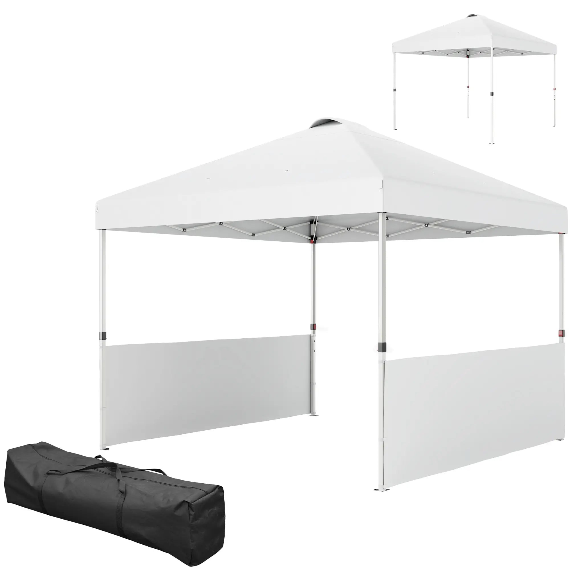 10' x 10' Pop Up Canopy Tent, 2 Half Sidewalls, UV50+, Adjustable, White Pop Up Canopies White at Gallery Canada