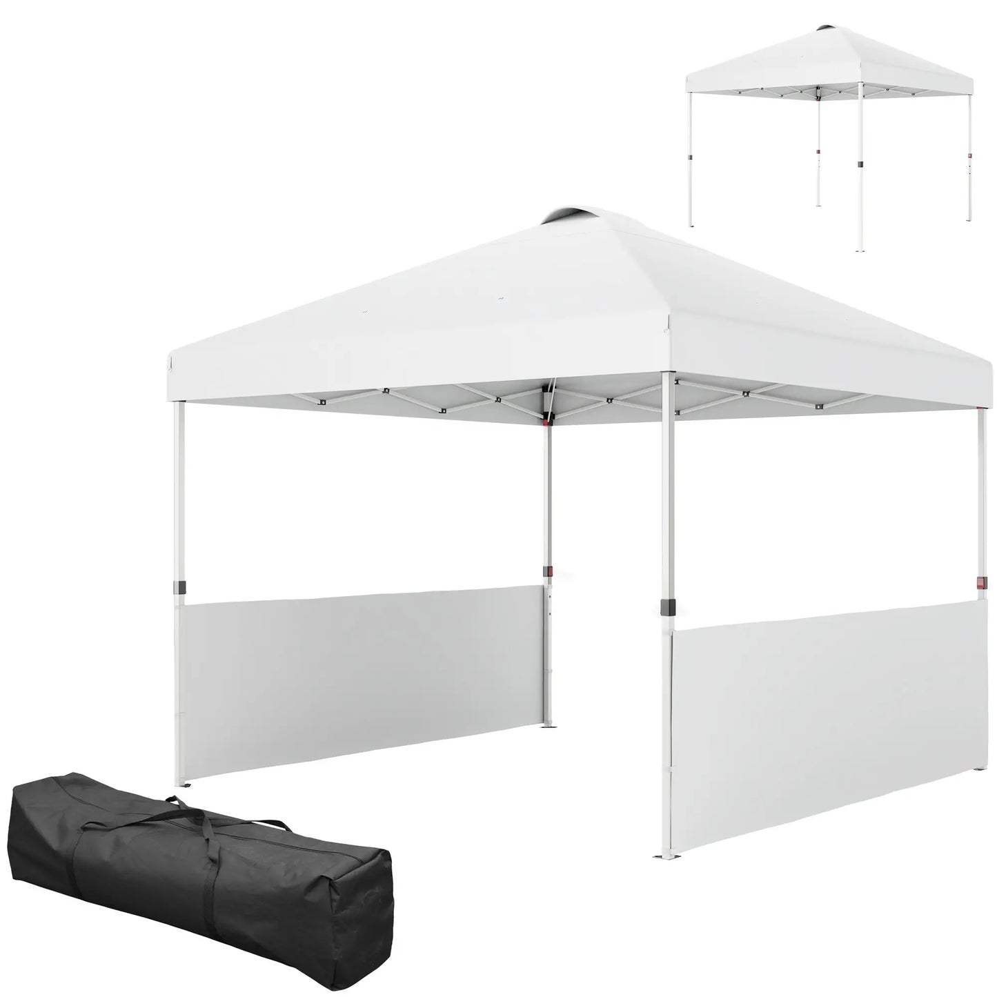 10' x 10' Pop Up Canopy Tent, 2 Half Sidewalls, UV50+, Adjustable, White Pop Up Canopies White at Gallery Canada