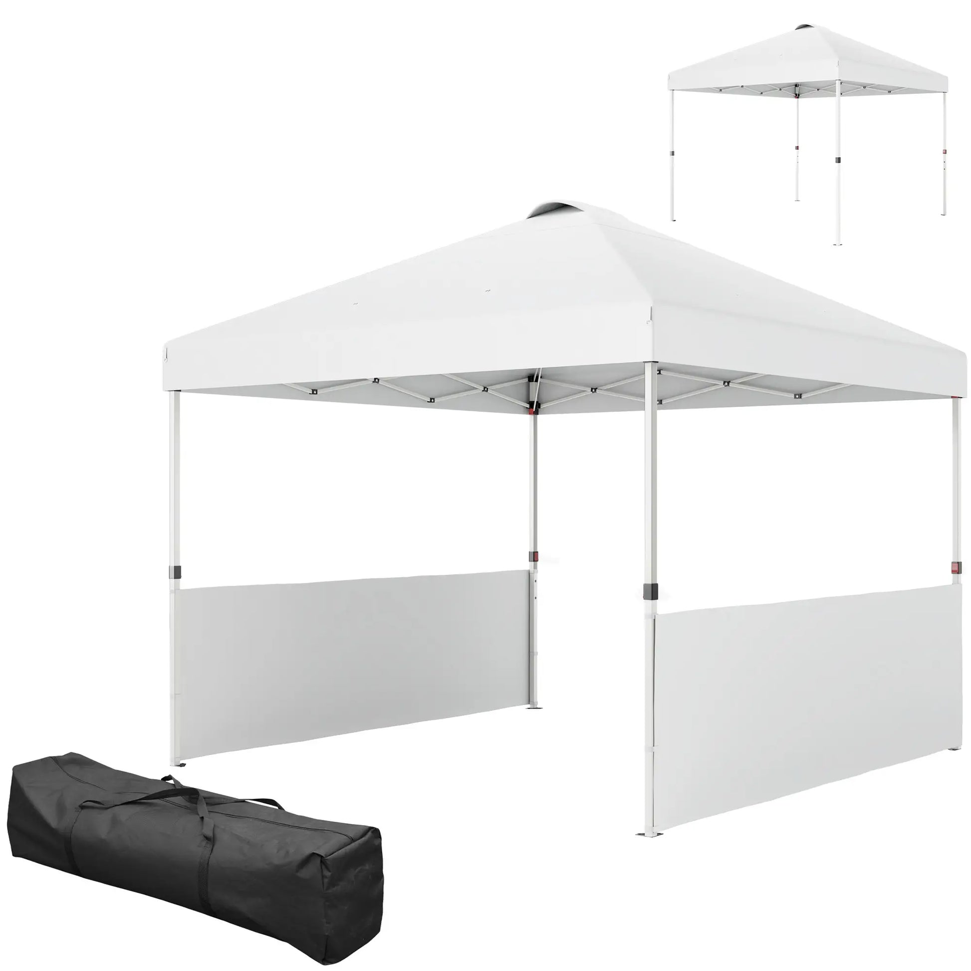 10' x 10' Pop Up Canopy Tent, 2 Half Sidewalls, UV50+, Adjustable, White Pop Up Canopies White at Gallery Canada