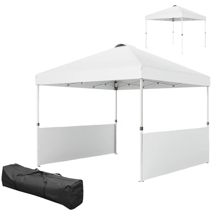 10' x 10' Pop Up Canopy Tent, 2 Half Sidewalls, UV50+, Adjustable, White Pop Up Canopies White at Gallery Canada