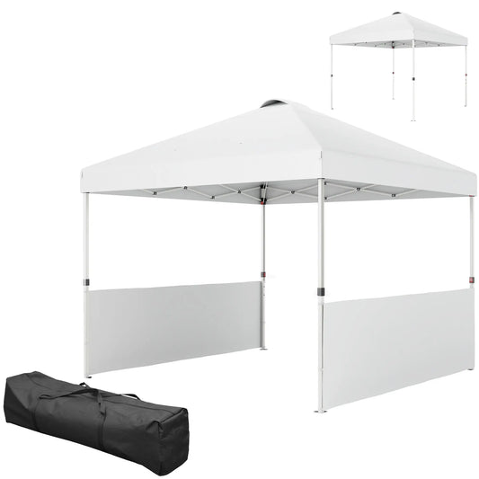 10' x 10' Pop Up Canopy Tent, 2 Half Sidewalls, UV50+, Adjustable, White Pop Up Canopies White at Gallery Canada