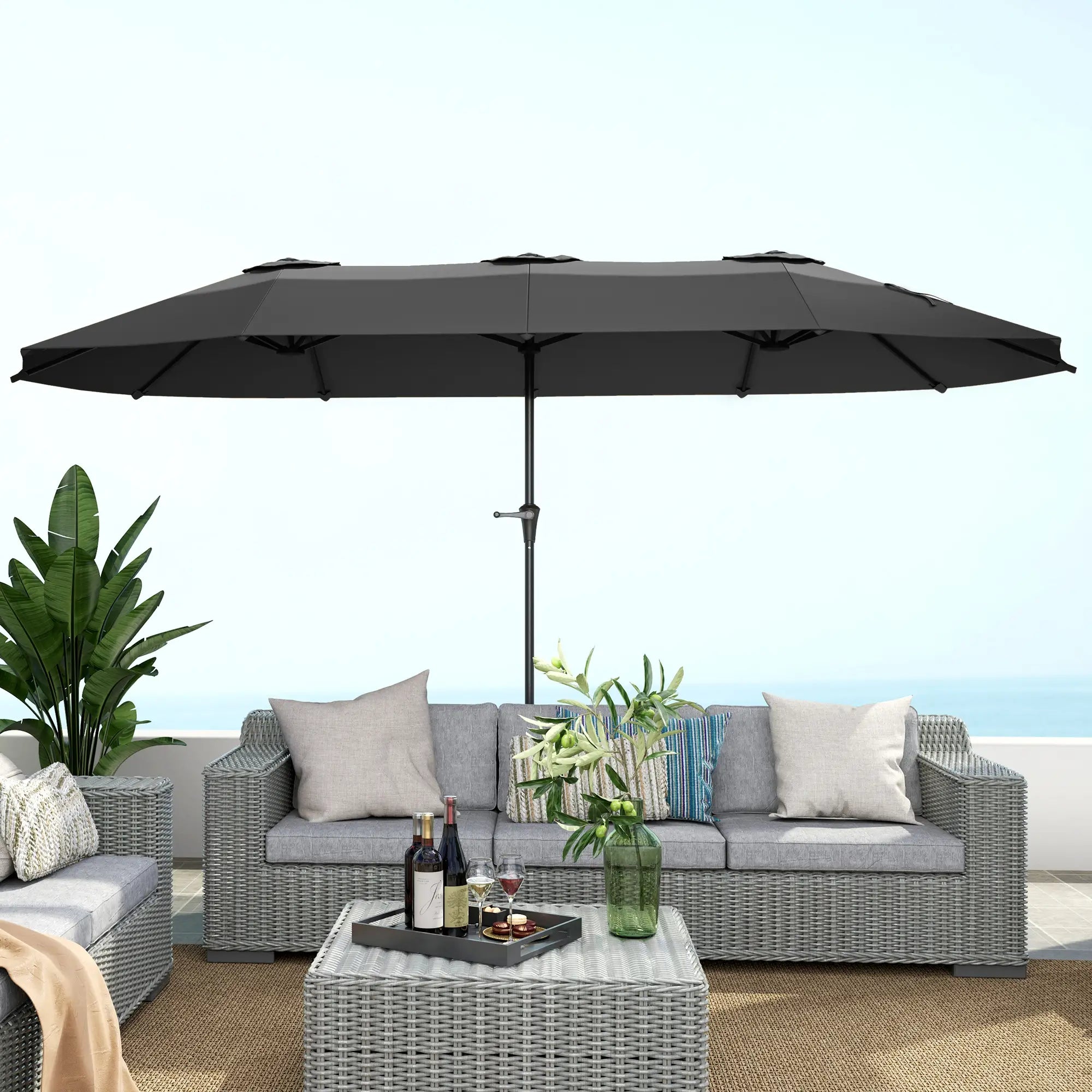 13ft Double-Sided Patio Umbrella with Crank Handle, for Poolside, Deck, Garden, Dark Grey Double-sided Umbrellas at Gallery Canada