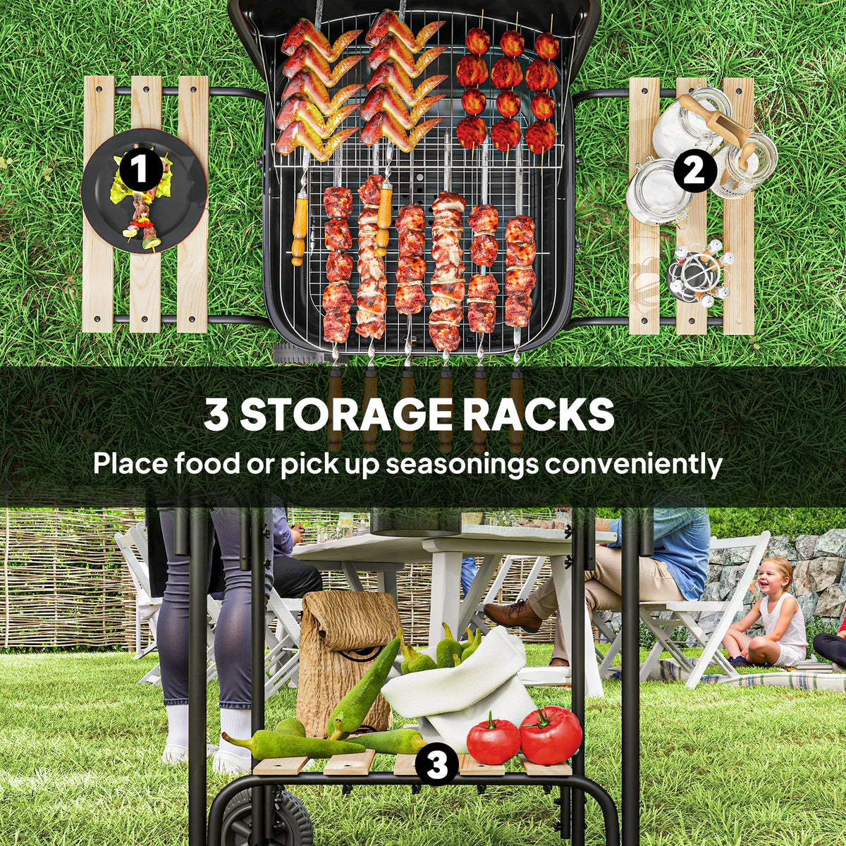 Charcoal BBQ Grill, 1840 cm² Cooking Area, 3 Shelves, Adjustable Vent, Black Charcoal BBQ Grils at Gallery Canada