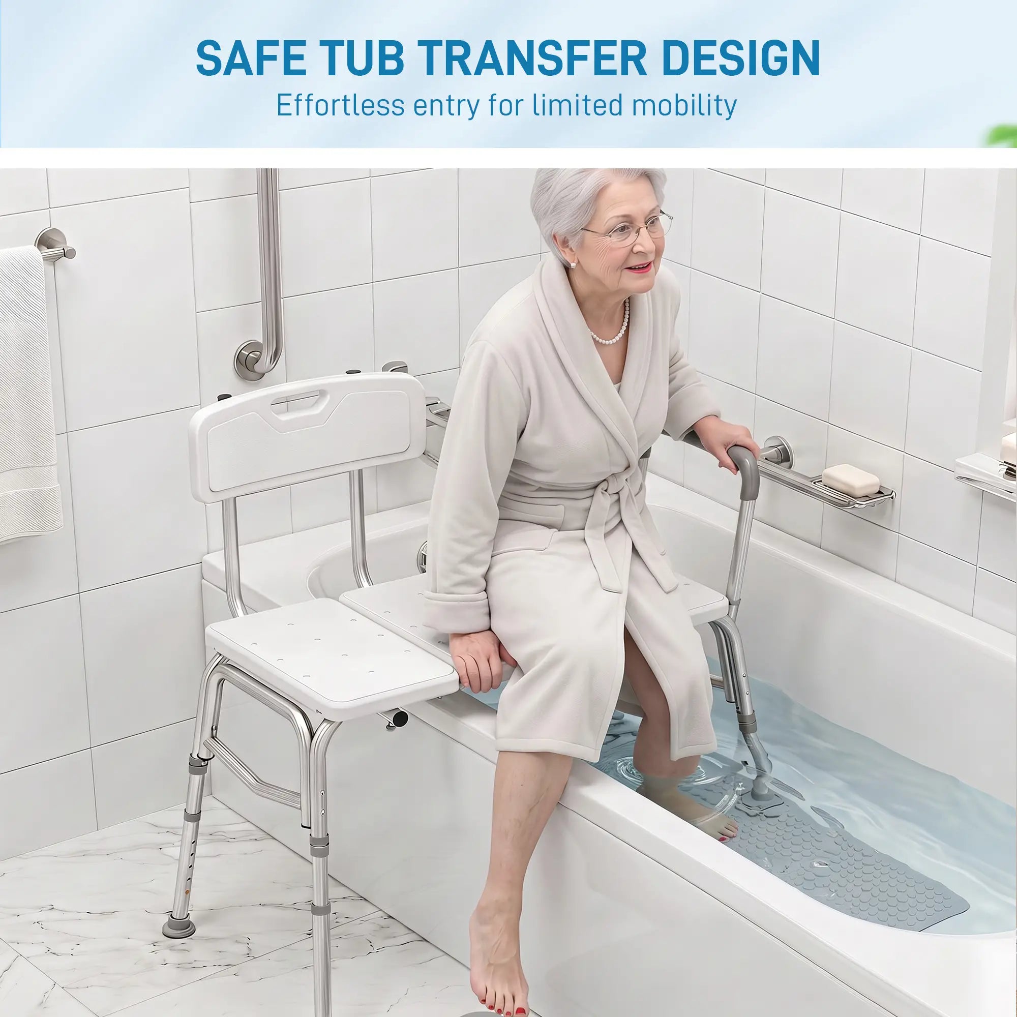 Tub Transfer Bench with Arm, Back, Shower Chair, White Bath Chairs at Gallery Canada