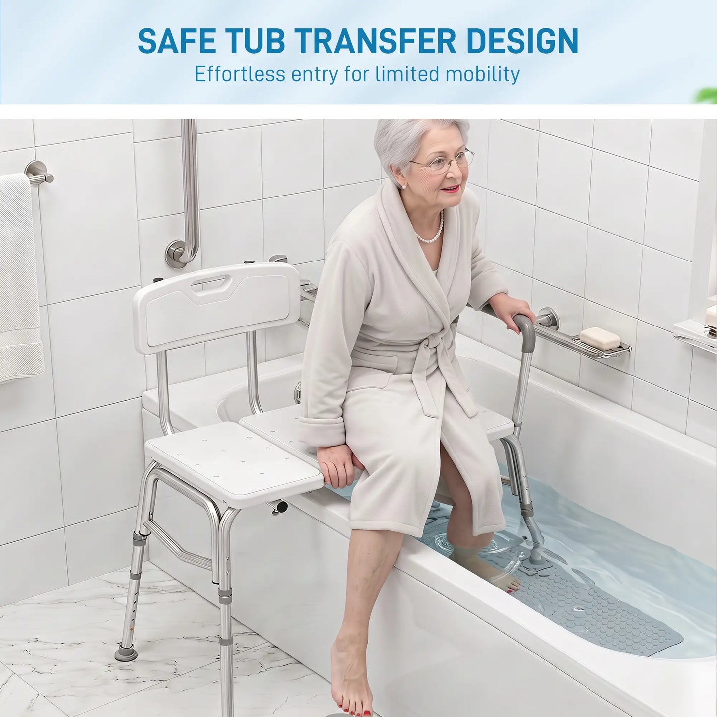 Tub Transfer Bench with Arm, Back, Shower Chair, White Bath Chairs at Gallery Canada