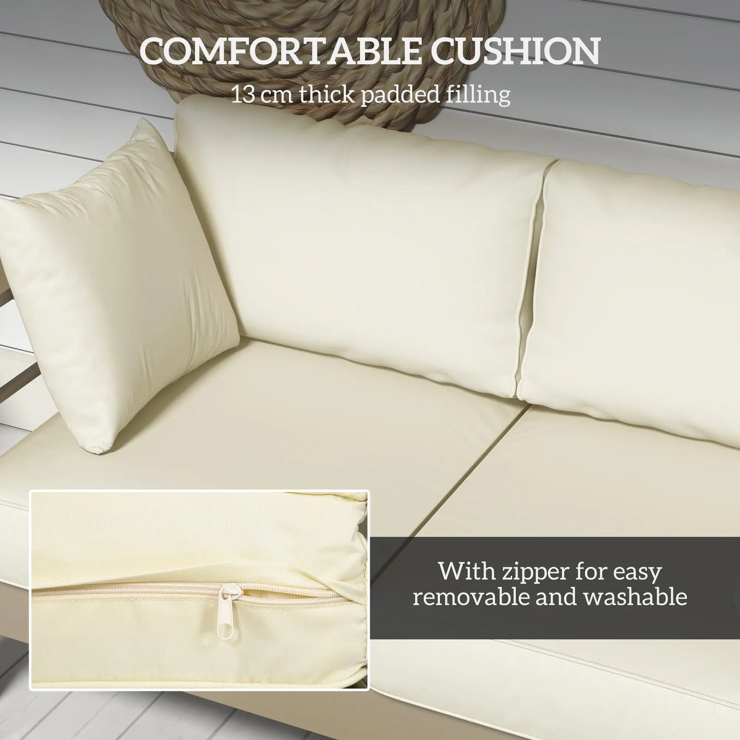 Outdoor Loveseat, Garden Sofa with Cushions, 54.3"x27.6"x24.6", Cream White Patio Chairs at Gallery Canada