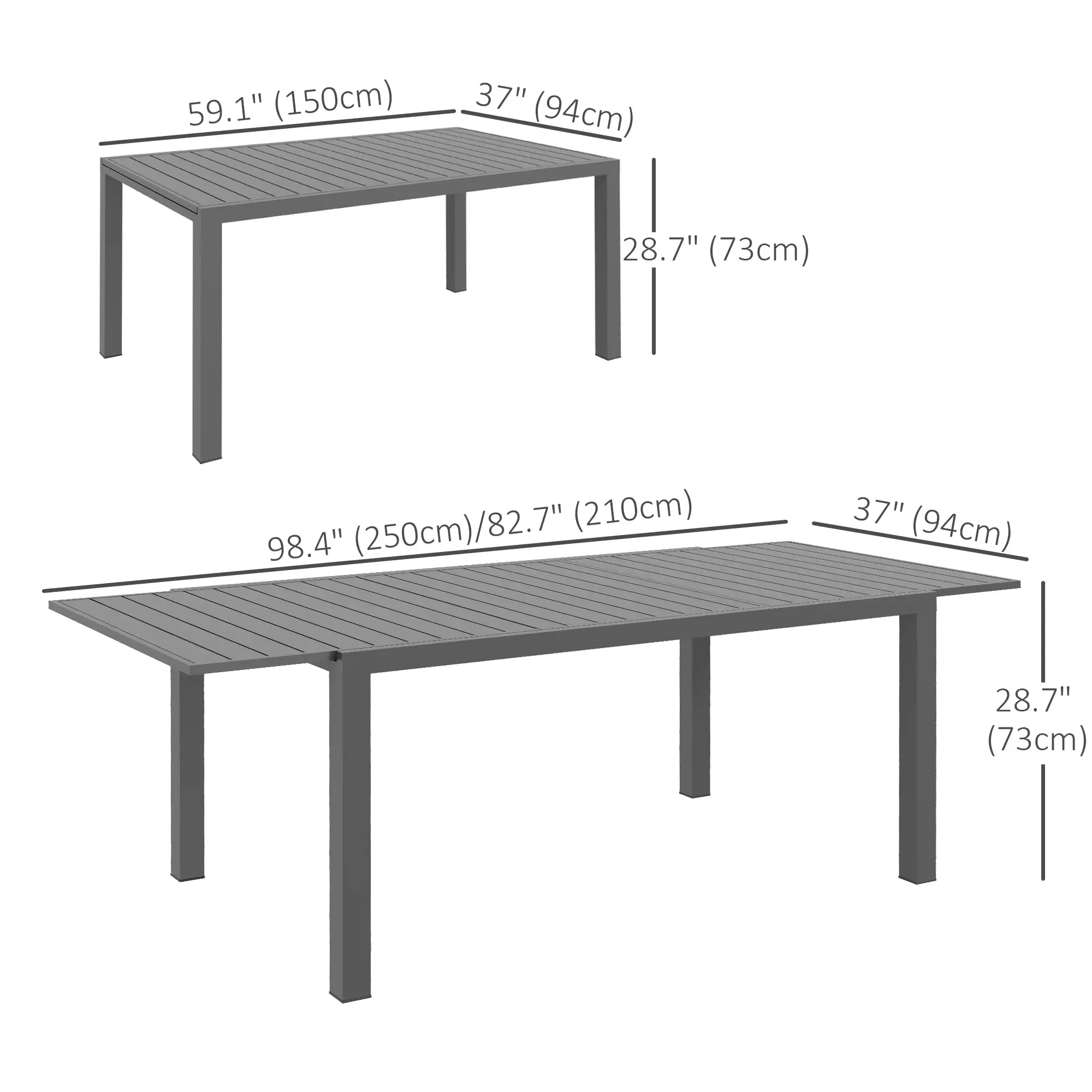 Expandable Aluminum Outdoor Dining Table, 6-8 People, Charcoal Grey Patio Dinning Tables at Gallery Canada