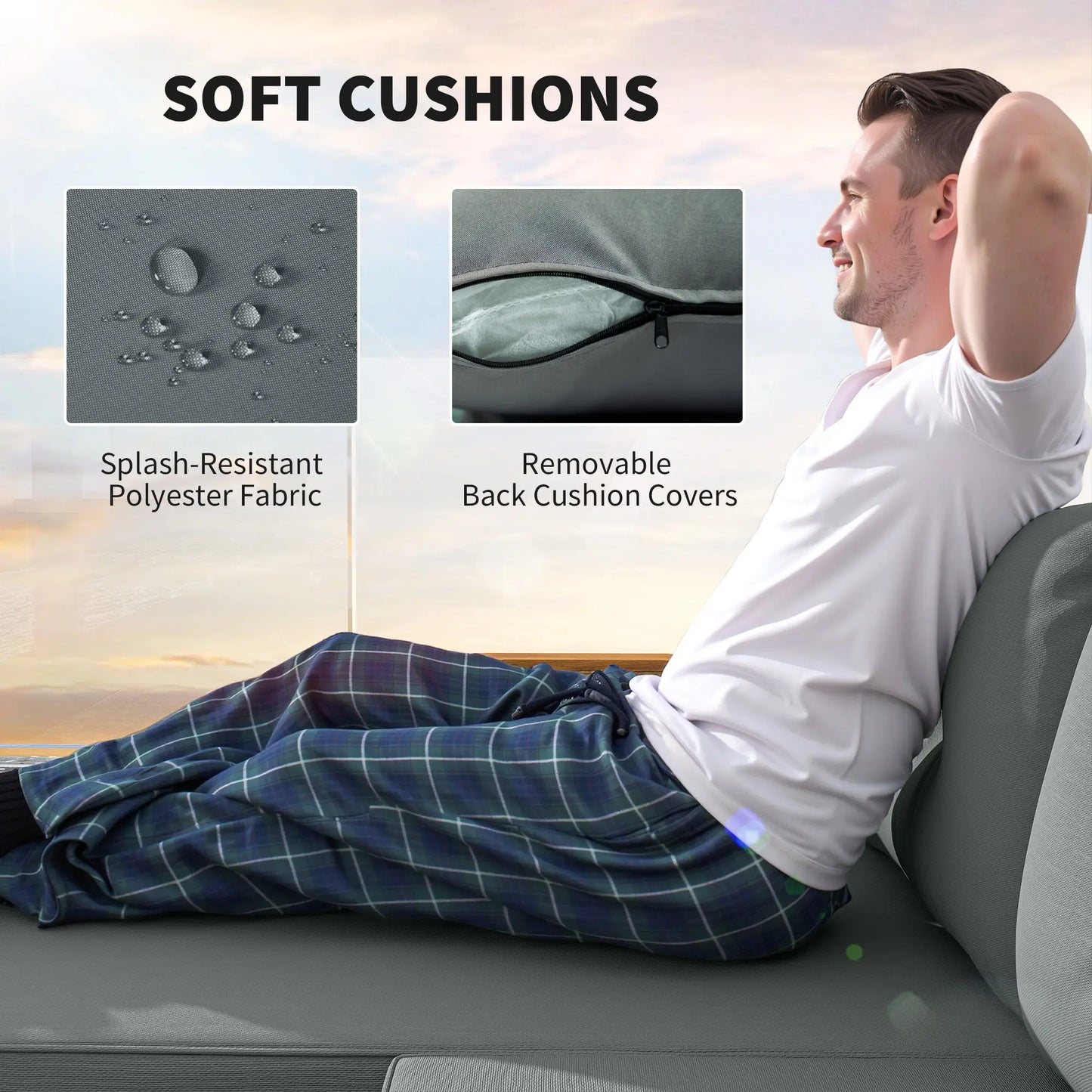 3 Piece L-Shaped Patio Set, Wood Top Coffee Table, Light Grey Patio Furniture Sets at Gallery Canada