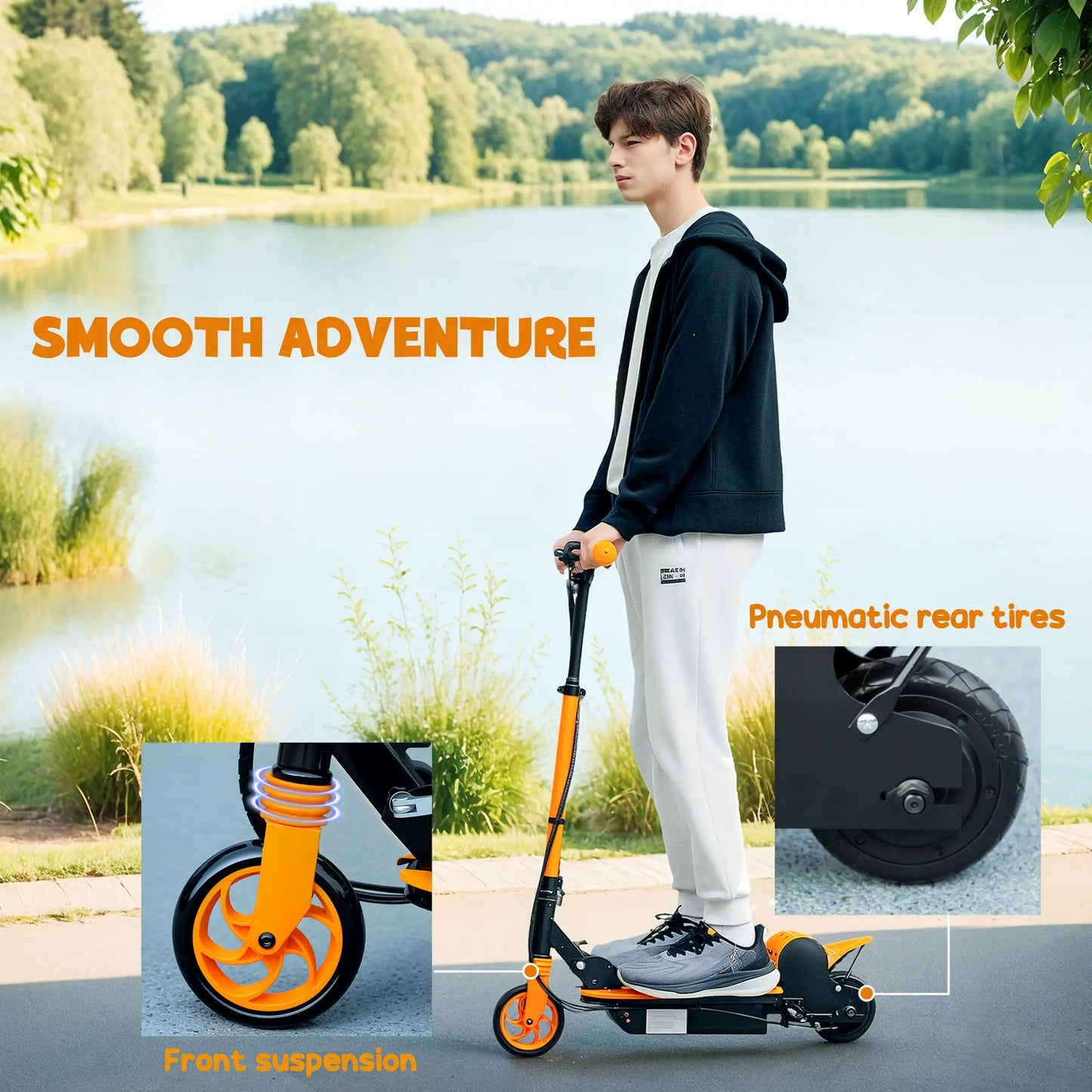 Foldable Electric Scooter for Kids, Seat, 2 Heights, 6km Range, 12km/h, Orange Scooters at Gallery Canada