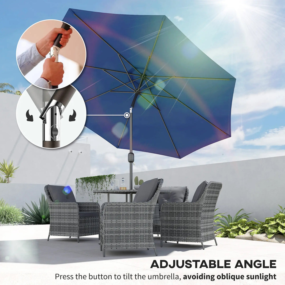 10' X 8' Round Market Umbrella, Blue