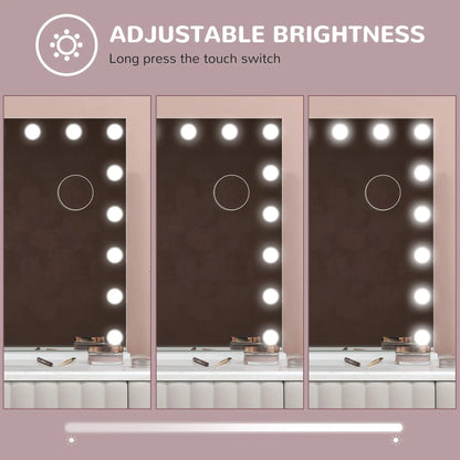 Hollywood Vanity Mirror With Lights, 31.5" x 24.4", White, 3 Colour, 10X Magnifying, USB Port, White