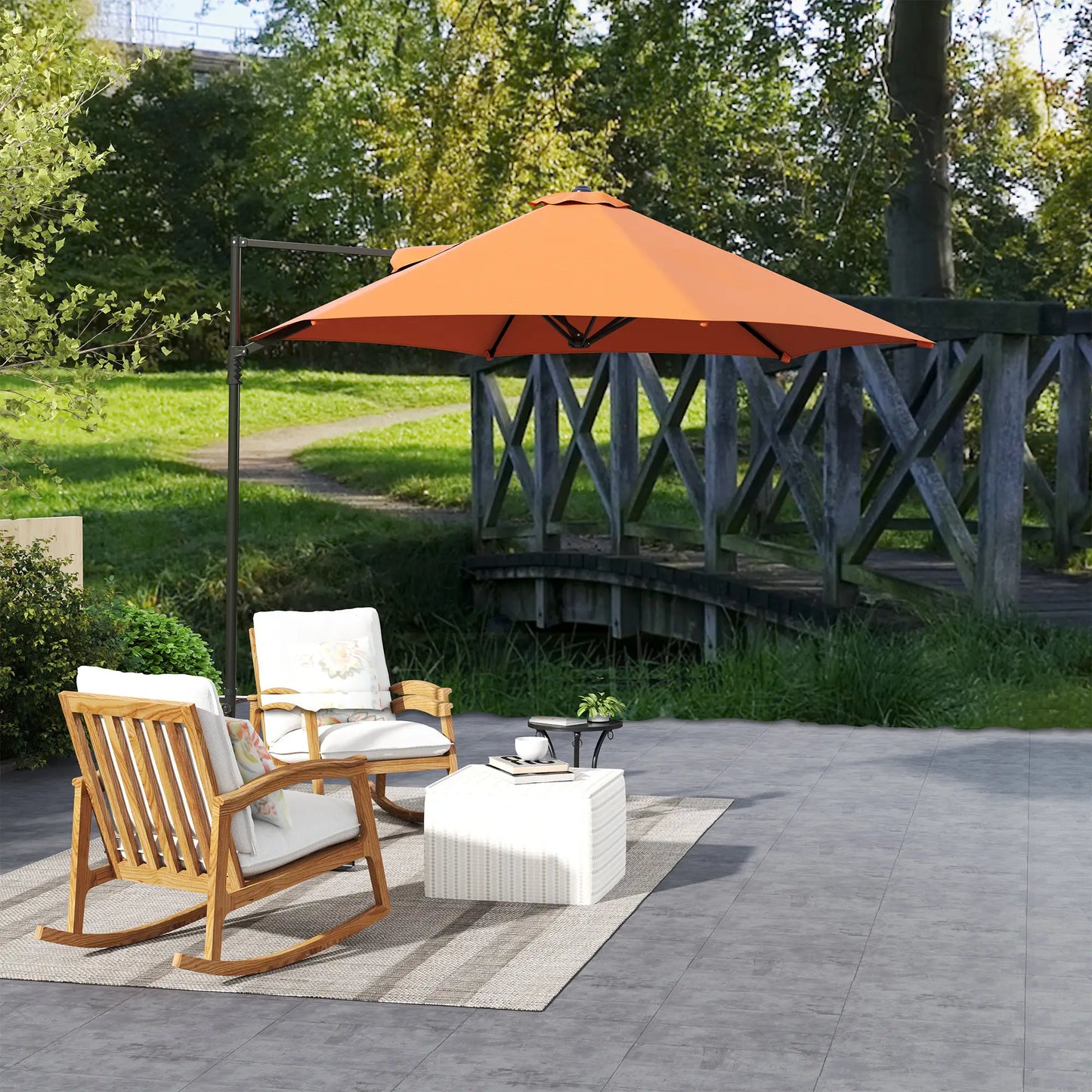 8.5FT Offset Patio Umbrella, 360° Rotation, Orange Offset Cantilever Umbrellas at Gallery Canada