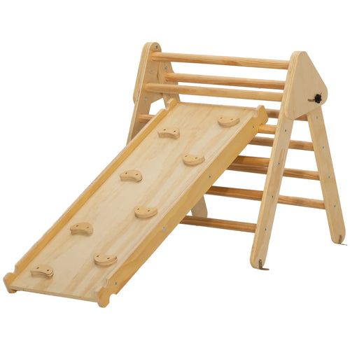 Pikler Triangle Set, 3 in 1 Climbing Toys with Ramp, Nature Wood