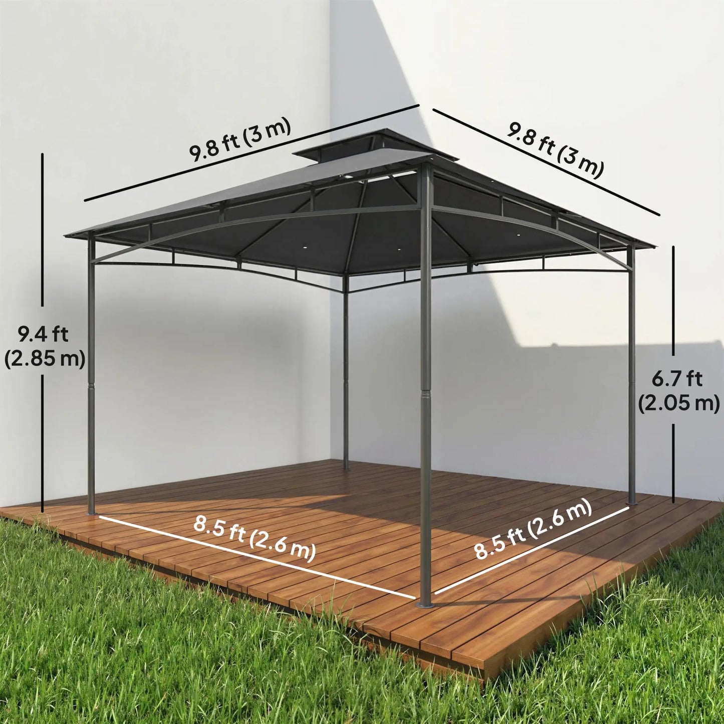 10' x 10' Gazebo, Metal Frame, 2-Tier Roof, Dark Grey Gazebos at Gallery Canada