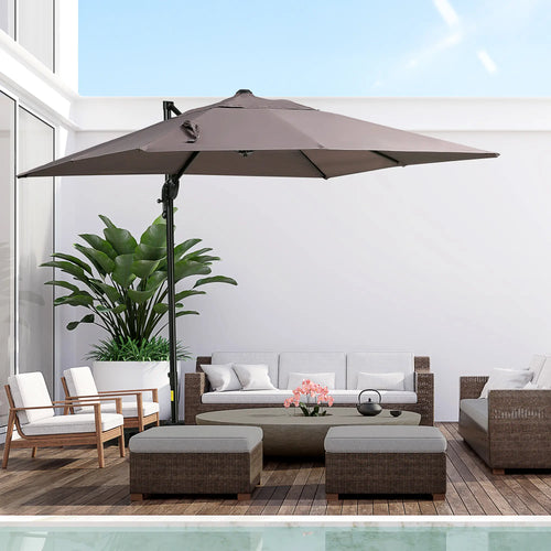 8'x8' Square Patio Hanging Offset Umbrella, Light Brown