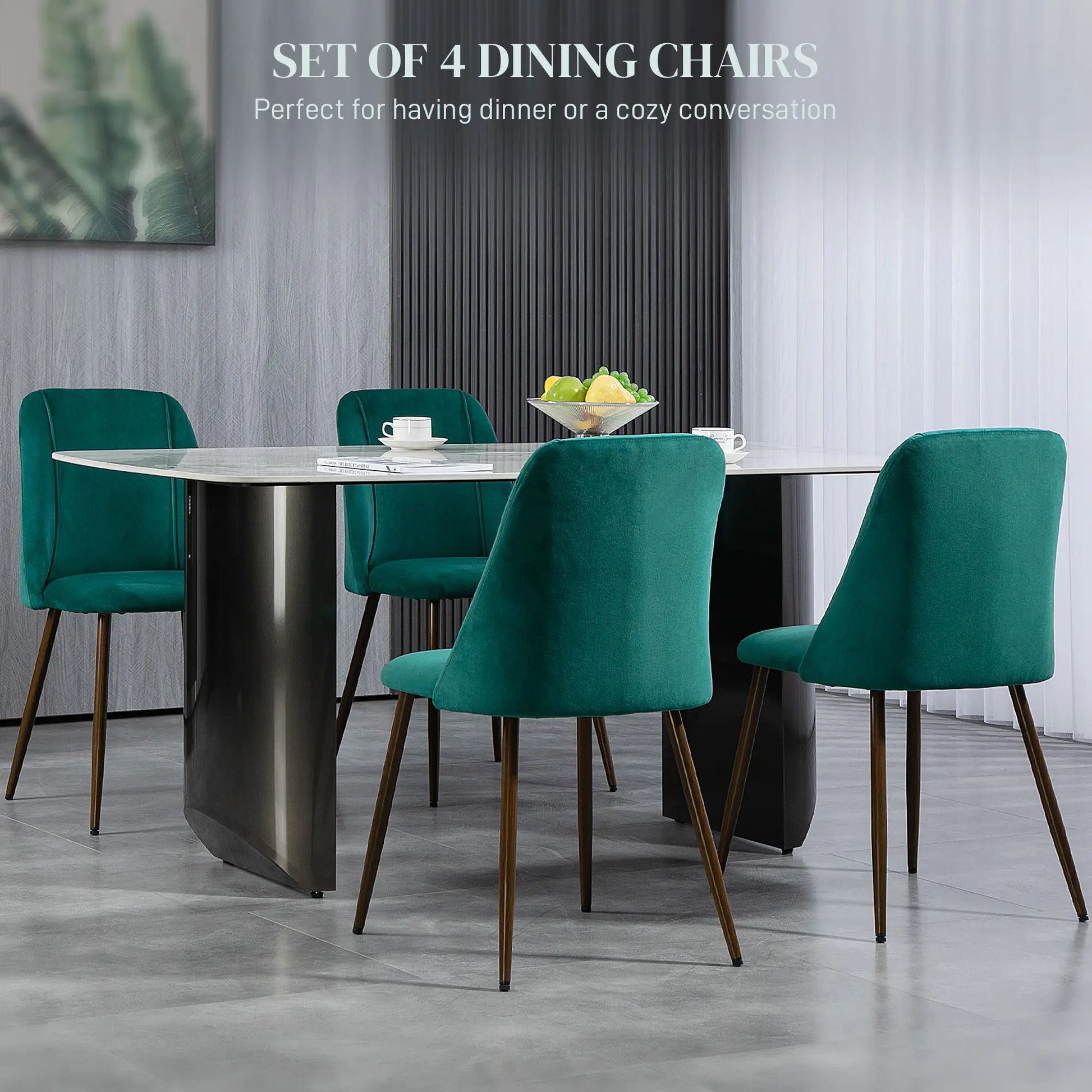 Upholstered Dining Chairs Set of 4, Velvet, Wood-Grain Steel Leg, Green Bar Stools at Gallery Canada