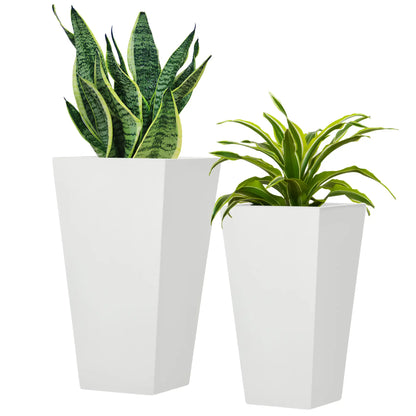 Set of 2 Tall Planters, 22" / 18", Outdoor Flower Pots, White Garden Accessories White at Gallery Canada