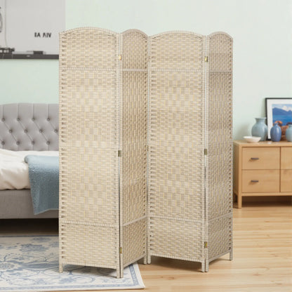 6 Ft Tall Folding Room Divider, 4 Panel Privacy Screen, Light Oak
