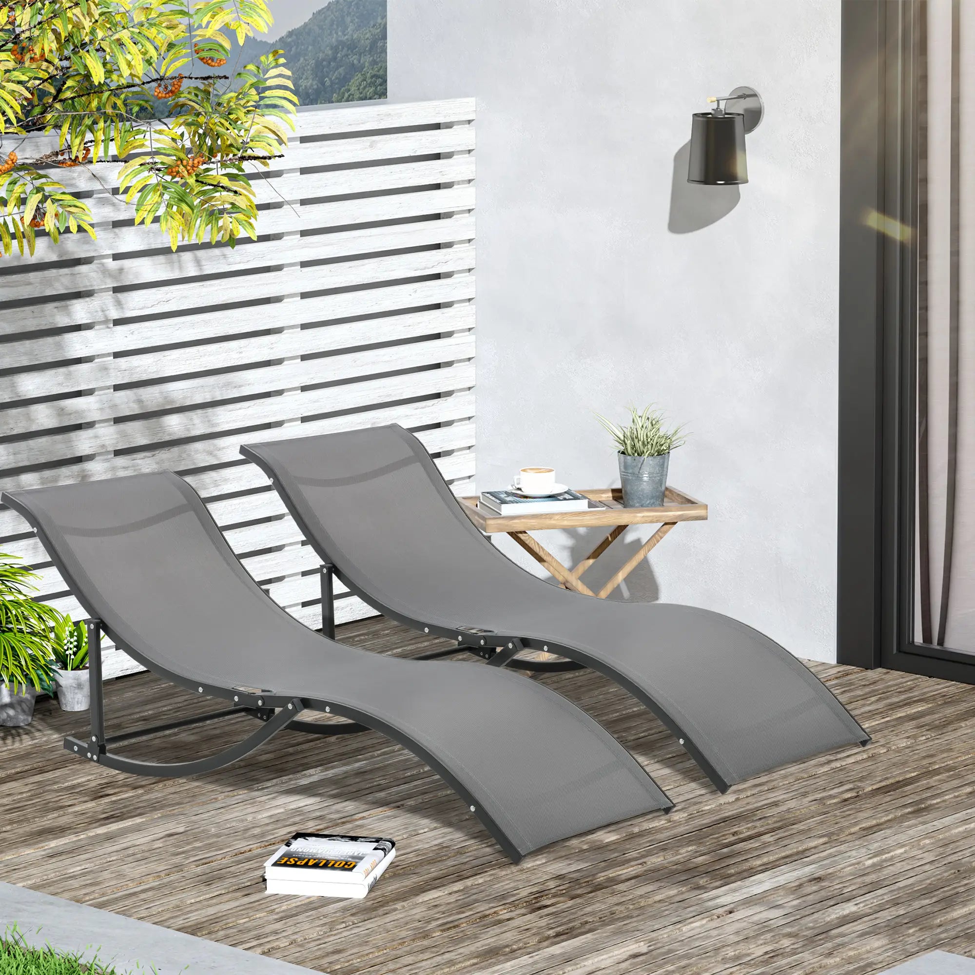 Foldable Pool Chaise Lounge Chairs, Set of 2, 264lbs Capacity, Dark Grey Lounger Chairs at Gallery Canada