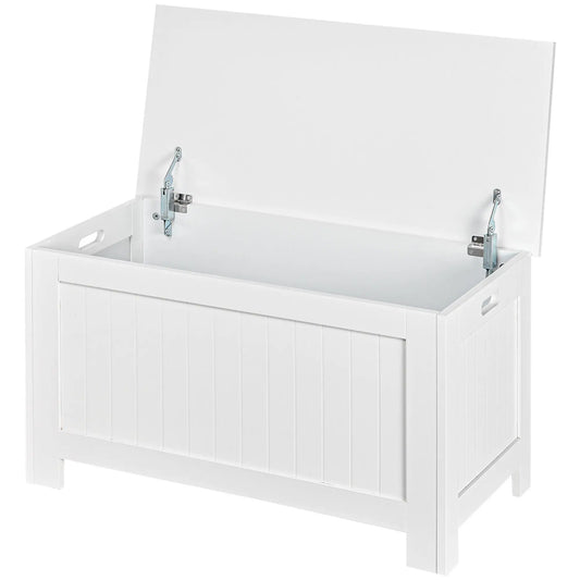 Large Storage Box, Trunk Cabinet with Lid, 2 Safety Hinges, White Storage Cabinets White at Gallery Canada