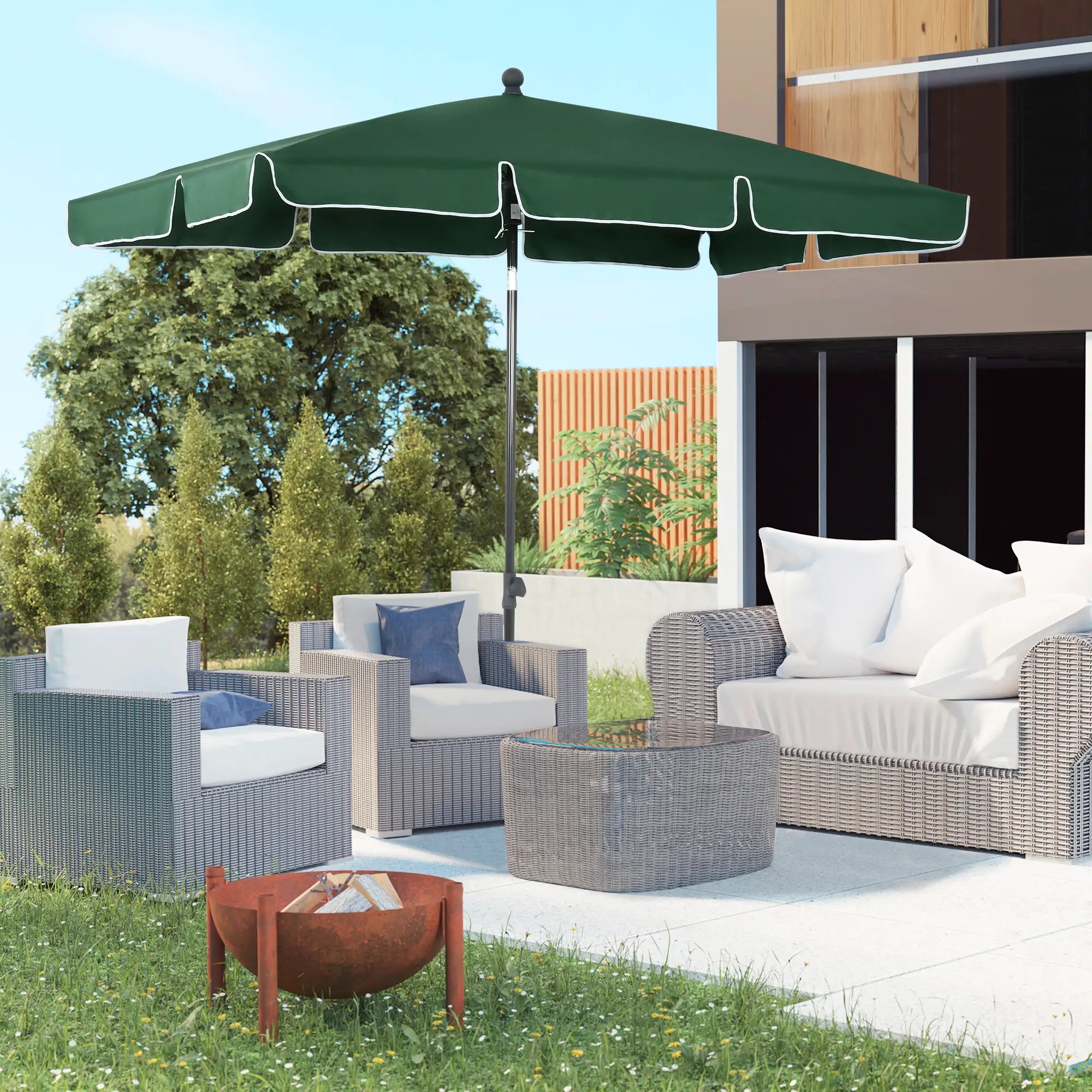 6.5x4ft Rectangle Patio Umbrella, Adjustable Tilt, Green Sun Umbrellas at Gallery Canada