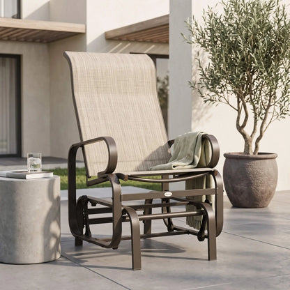 Patio Glider With Mesh Fabric Outdoor Rocking Chair, Sand