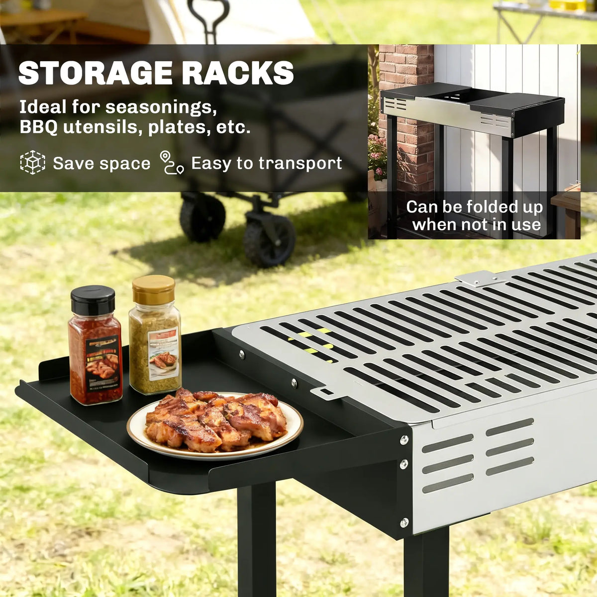 Charcoal Rotisserie Grill, 3-Level Grate, Storage Shelves, Stainless Steel Charcoal BBQ Grils at Gallery Canada
